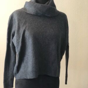 Cynthia Rowley 100% Extra Fine Merino Charcoal Cowl Neck Sweater